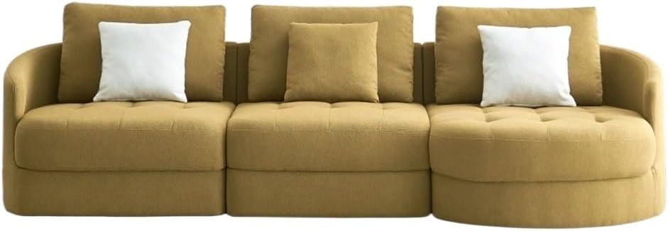 113" Fabric Sofa,Mid Century L-Shape Couch with Support Pillow for Living Room,Apartment & Office,Dark Yellow(Right)