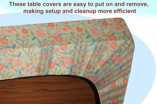 Image of The Furnishing Tree Elastic Cotton Square Dining Table Cover 48x48 in Inches Floral Multicolor on Green Base