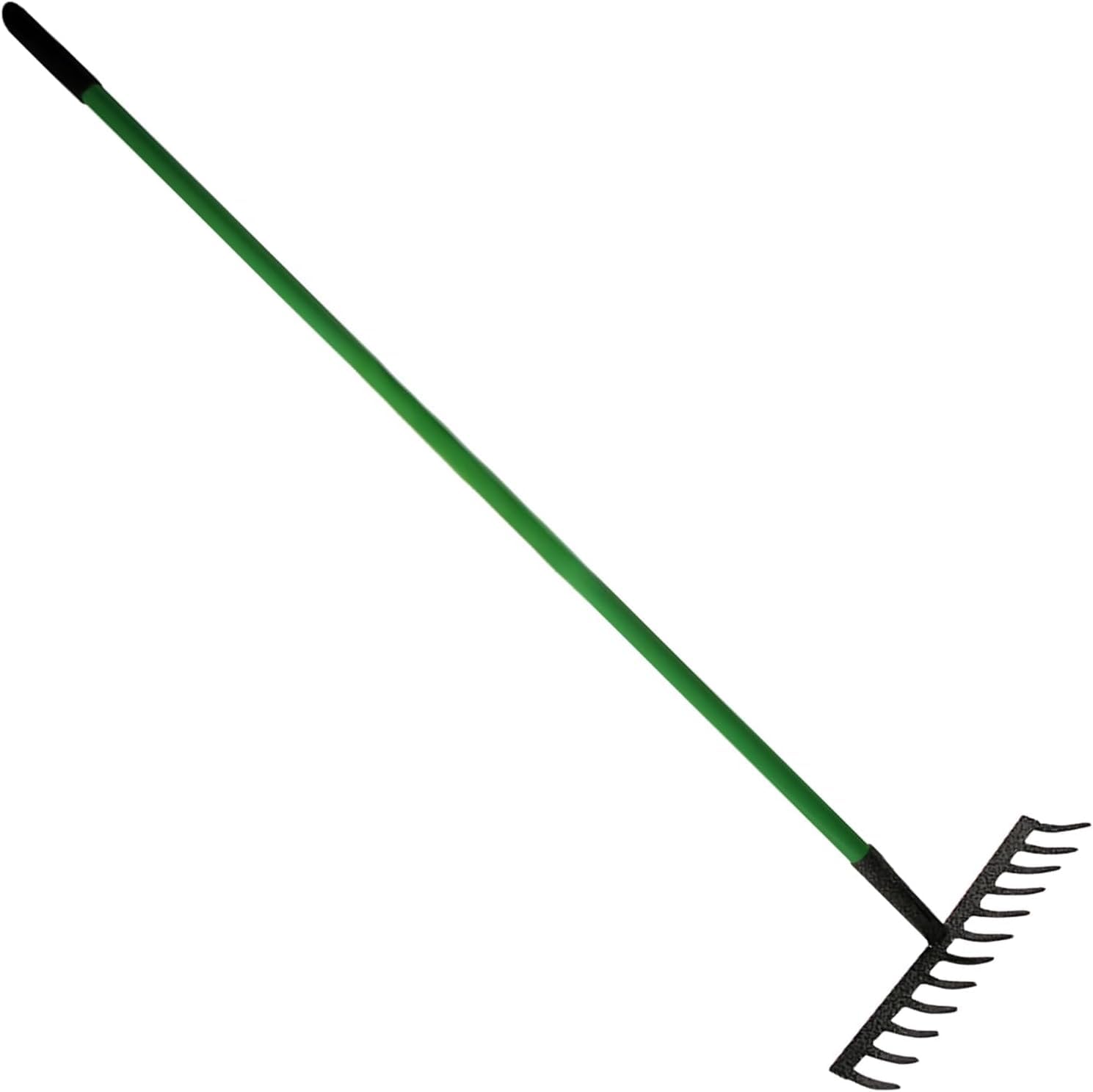 Carbon Steel Garden Rake Heavy Duty Metal Leaf Rake for Lawn, Soil, Gravel & Garden Beds, Strong Wide Head Rake for Levelling, Weeding & Debris Collecting, Long Handle Yard Tool