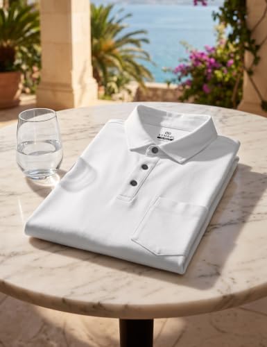 Image of Symbol Classic Men's Senior Wear Super Soft Cotton Stretch Polo | Regular Fit | Full Sleeve | Self Fabric Collar | Snap Buttons | Elderly Wear
