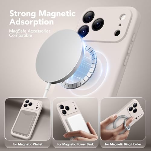 Image of Magnetic for iPhone 17 Pro Case, Compatible with MagSafe, [Full Camera Protection][Screen Protector] Silicone Shockproof Protective Phone Case for iPhone 17 Pro 6.3 inch, Stone