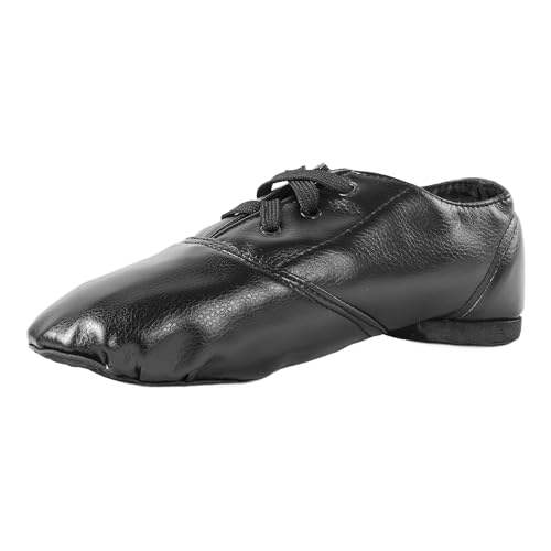 missfiona Jazz Shoes Women Black Dance Boots PU Leather Lace Up Ballroom Oxford Sneakers
