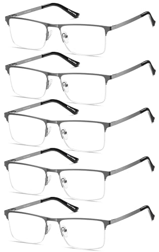 Eyecedar Amcedar 5 Paires Lunettes de Vue Lecture Hommes Rectangulaire style de cadre Acier Inoxydable Materiaux Charniere a ressort Compris Les Soleil Lunettes de...