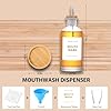 11.8OZ Glass Mouthwash Dispenser for Bathroom with Stainless Steel & Bamboo Nozzle, Mouthwash Cup Reusable, Bamboo Tray, and Elegant Gold Sticker.(Clear