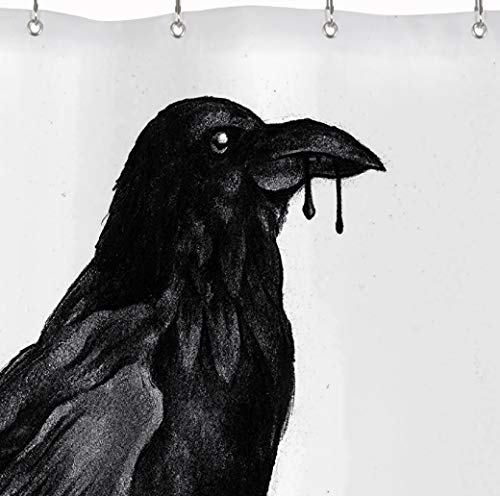 Hiyoo Halloween Skull Raven Shower Curtain With Hooks, Horror Scary Skeleton Hallowmas Bathroom Art Decor Bathtub Black And White Shower Curtains, Waterproof Fabric - Mysterious Bird 60" W X 72" L #TOP3