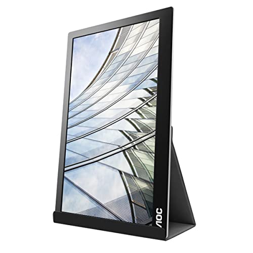 Image of AOC I1601C 15.6 inch USB-C Powered Portable Monitor, IPS Full HD 1920x1080, SmartCover, Carrying Case, AutoPivot (for Devices w /USB-C DP Alt Mode only),Black