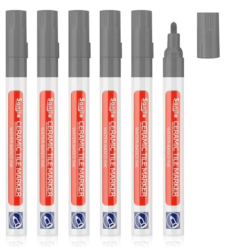 DONQL 6 Pièces Stylo Joint Carrelage Gris, Nettoyage Joint Carrelage, Grout Pen Gris avec 6 Pointes de Rechange, Rénovateur de Coulis pour Carrelage Sol...