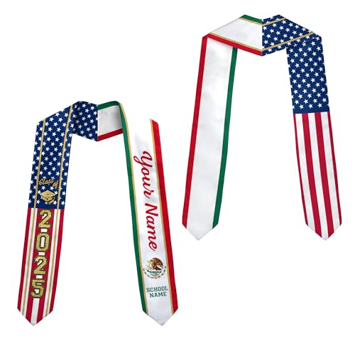 MonkeyVan Personalized Mexican Graduation Sash, Mexican American Flag Graduation Stole Graduation Stole Class Of 2025 Mexico Mxc 3