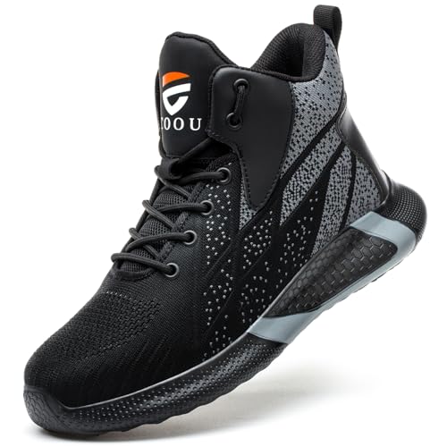 COOU Chaussures de Sécurité Hommes Femme Montante Légère Basket de Securite Confortable Respirante Bottines de Travail Embout Acier Protection 8081 Noir/42