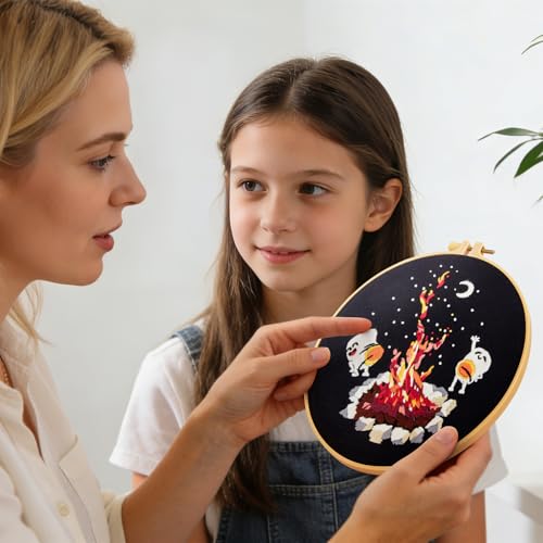 Image of Crafmanoe Embroidery Kits for Beginners Adults, Cute Hand Embroidery Starter Kits, Counted Cross Stitch Kits for Beginners DIY Craft Kits for Adults Women, Embroidery Hoops, Thread and Video Tutorial
