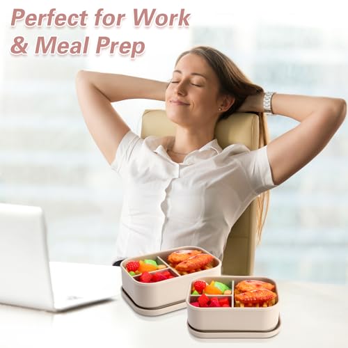 Image of Honeydak 6 Pcs Silicone Bento Boxes, 3 Compartment Lunch Containers