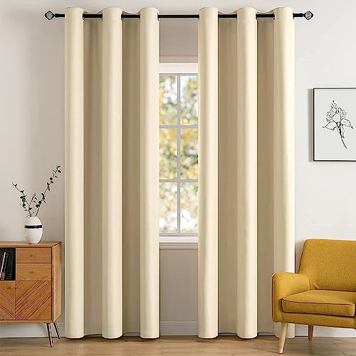 MIULEE 84" Long Room Darkening Curtains Thermal Insulated Drapes Solid Window Treatment Set Grommet Top Light Blocking Blackout Curtain for Living Room/Bedroom 2 Panels Cream Beige