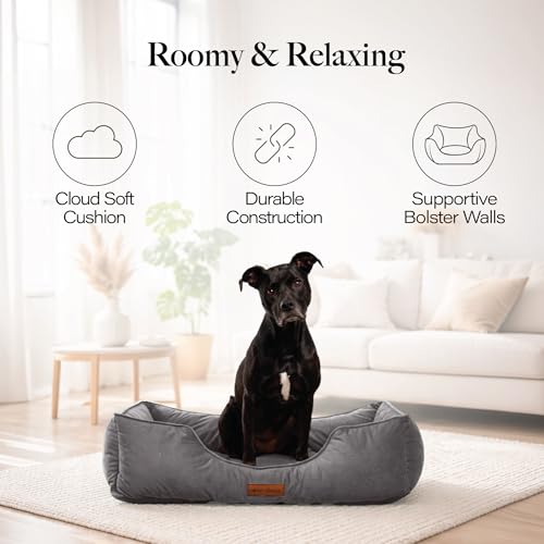 Image of Modern Threads Luxury Dog Bed - Comfortable Tufted Velvet Cushion for Small to Large Dogs - Machine Washable - Durable & Cute Sleep Space for Pets - Pamper Your Pet with Cozy Beds - Charcoal