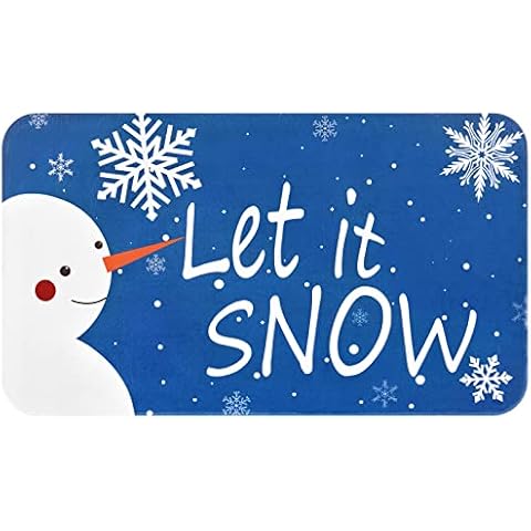 Christmas Area Rug Doormat, Blue Snowflake Rug for Indoor Entrance, Xmas Snowman Door Mat Holiday Winter New Year, Let it Snow Floor Mats for Festive Bedroom Living Room Kitchen Decor, 17 x 30 Inch Cover