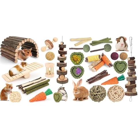 Hamster Toys Guinea Pig Toys Hamster Wheel Hamster Cage Accessories Small Animal Molar Chew Toys for Chinchillas,Gerbils,Mice,Rats,Mouse,Rabbit,Bunny Cover