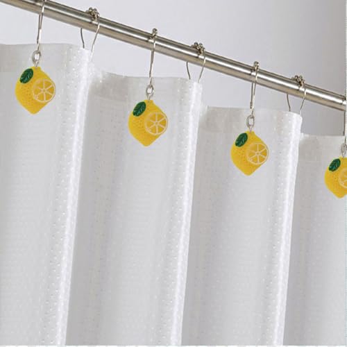 12 Pcs Yellow Lemon Shower Curtain Hooks, Rust Proof Stainless Steel Shower Curtain Rings, Decorative Metal Curtain Hanger for Resin Fruit Lemon Theme Bathroom Shower Rods Decor