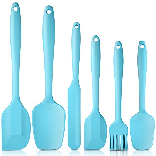 Heat Resistant Silicone Spatulas Bakeware Set of 6 Non-Stick Ergonomic Cooking Baking Mixing Rubber Spatula Kitchen Utensils Blue