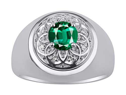 Image of Rylos Men's Designer Gypsy Ring with 7MM Round Gemstone & Diamond - Birthstone Rings in Sizes 8-13 in Sterling Silver
