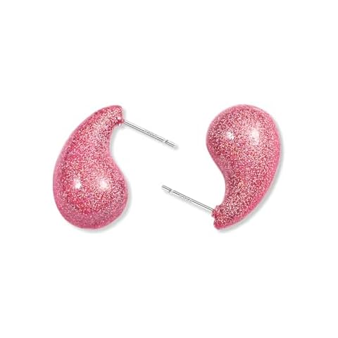 PERNNLA PEARL Teardrop Chunky Earrings for Women Trendy Pink Hoop Earrings Bottega Earring Dupes Statement Silver Drop Dangle Earrings Cover
