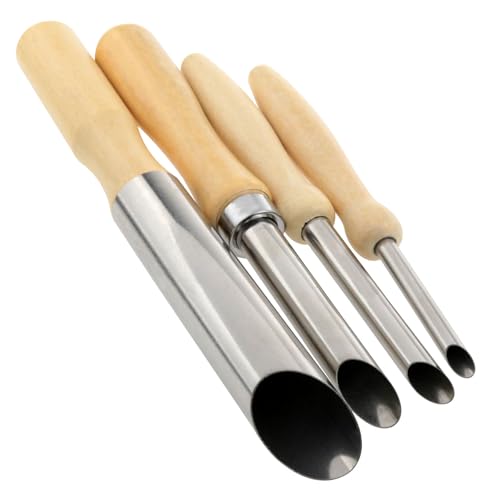 PIYANYO 4PCS Circular Cutting Machine with Wooden Handle Stainless Steel Round Hole Punch Pottery Punch Tool Used for Pottery Carving