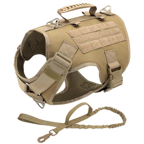 コントロールハンドルのドイツの羊飼いのラブラドール軍事戦術犬ハーネスとリーシュセットアウトドアドッグトレーニングキャンプハンティングハーネス,カーキ,l