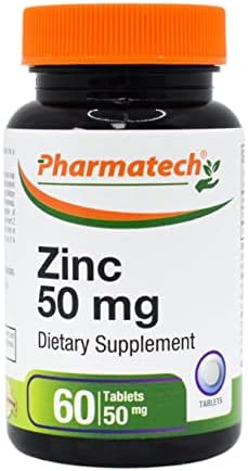 Zinc 50mg, Immune Support Supplement, Antioxidant for Male Health, Acne, Elemental Mineral Zinc Chelated Gluconate, Easy to Swallow, 60 Tablets, by Pharmatech®