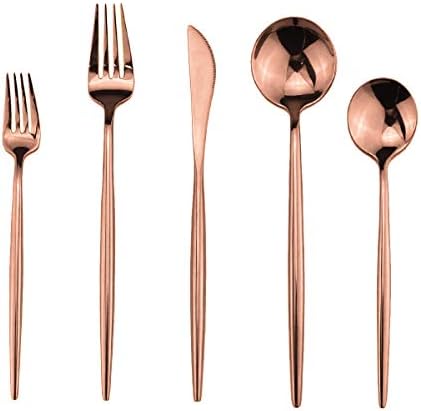 Portable Silverware Set - 5-Piece Flatware Cutlery Set - 18/10 Stainless Steel - Mirror Polishing Rose Gold - Travel Elegant Modern Utensils - Service for 1 Include Steak Knife Dinner Fork Spoon