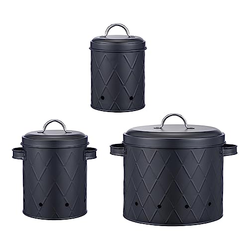 3x Farmhouse Kitchen Canisters Set, Potato Onion Garlic Set, Storage Bin with Lids Pots Tins, Potato Storage for Pantry for Picnic Pantry, black