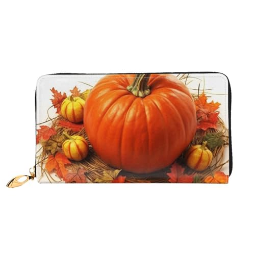 Fall Pumpkin Women Wallets Leather Zip Around Clutch Purses Waterproof Credit Card Holder With Phone Holder Ladies Travel Coin Purse