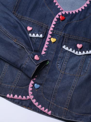 Image of WELAKEN Print Denim Jacket for Girls & Kids II Little Girl's Button Down Crop Jean Jacket Coat