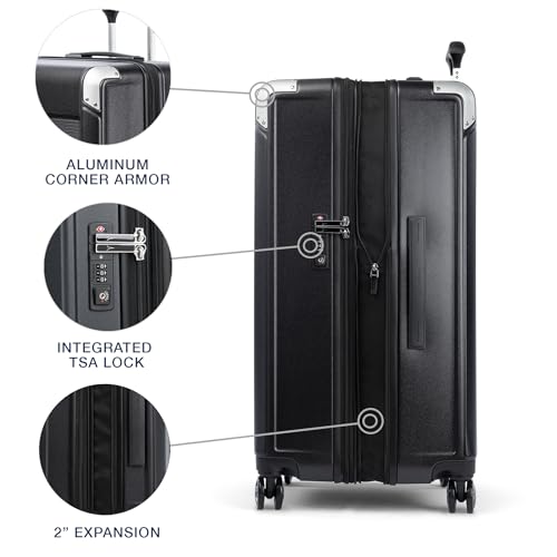 Image of Travelpro Platinum Elite Hardside Expandable Checked Luggage, 8 Wheel Spinner, TSA Lock, Hard Shell Polycarbonate Suitcase, Shadow Black, Checked Large 28-Inch
