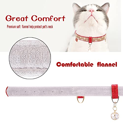 Image of Cat Collar, Dog Collar, [Bling Rhinestones] Premium PU Leather with Pendant Adjustable Collars for Cat and Small Dog Extra Small Red