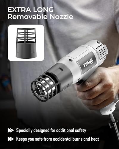 Image of FEDUS Heat Gun Hot Air Gun Temperature Machine 1800W 5 Nozzles Included, 2 Temp Settings Great for industrial use & Crafts,Removing & Drying Paint,Shrink Tubing /Wrapping Packing,Bend Pipes,Epoxy Resin