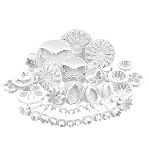 Ensemble De 33 Ustensiles pour DéCoration De GâTeau/Emporte-PièCes avec Poussoirs/Tampons Fleurs, Feuilles Et Diverses Formes pour DéCoration Pte à Sucre, Biscuit, Gteau