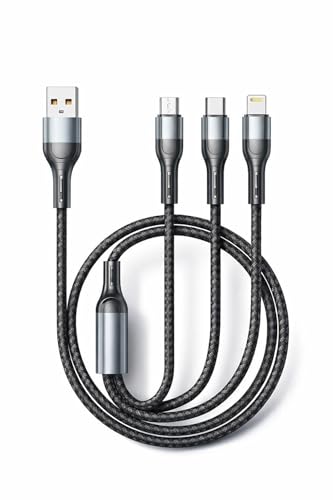 Image of 65W 3-in-1 Fast Charging Car Cable (4FT) - Type-C, Lightnlng & Micro USB, Braided Multi Charging Cable for iPhone, Android & Other Devices | Ideal for Car Charging