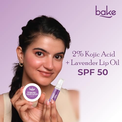 Image of BAKE 2% Kojic Acid Lavender Brightening Lip Balm Oil for Dark & Pigmented Lips with SPF 50 PA++++ with Alpha Arbutin - 15g (Lavender)