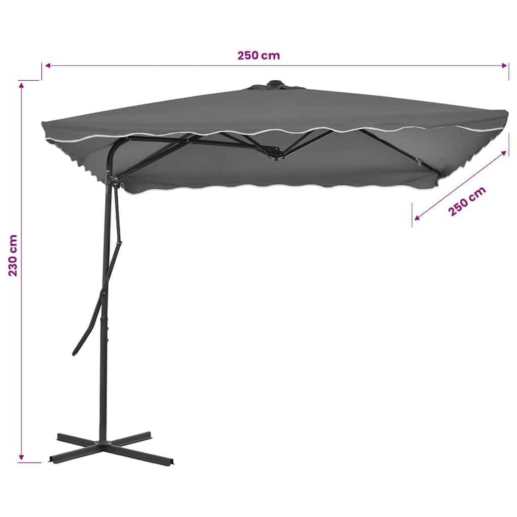 Generisch Parasol ogrodowy ze stalowym masztem, 250 x 250 cm, zielony, odporny na promieniowanie UV poliester, obracany o 360 stopni, stabilny stojak i 4 żebra zapewniają trwałość w ogrodzie.