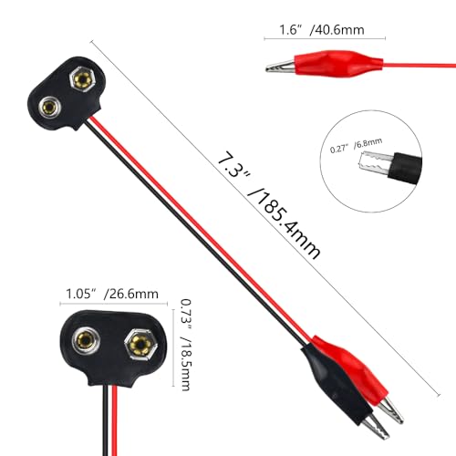 WMYCONGCONG 20 Stück 9V-Batterie-Clip-Anschluss mit zwei Krokodilklemmen 9V-Batterieanschluss auf zwei Krokodilklemmen Kabel 15 cm