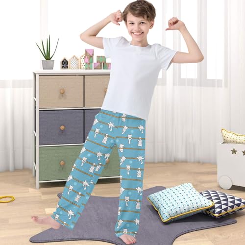 Boy's Lounge Pants White Kitten Hang Orange Rope Kids Jogger Pants Elastic Waist Long Bottoms with Pockets 6-14 Y4