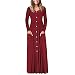 HuaMore - Vestito da Sera Lungo da Donna, Stile Casual, a Maniche Lunghe A-Red L