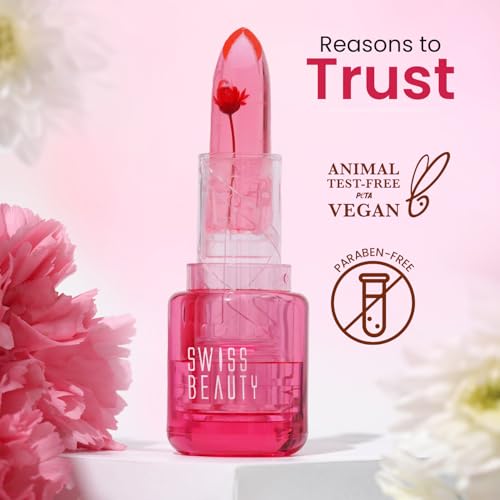 Image of Swiss Beauty Jelly Bloom pH Lip Balm | Colour-Changing Tint | Hydrating | With Vitamin E | Vegan | Paraben-Free | Cruelty-Free | 3.6g, Shade- Pink Petal