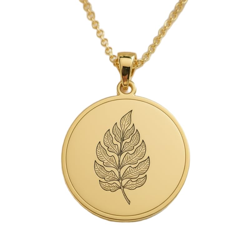 Collier pendentif rond argent 925 plaqué or fougère chaîne 45,7 cm LKD_EGP_00810