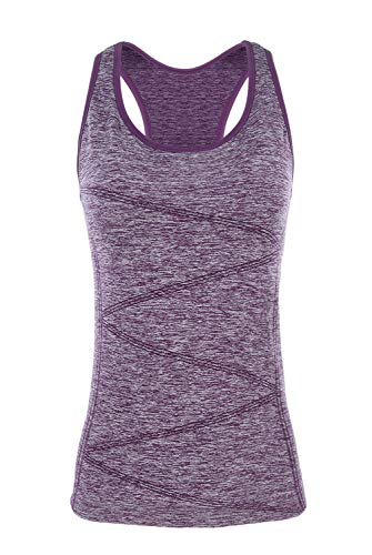 Women's Summer Yoga Tank Tops Racerback Stretchy Activewear Yoga Shirts Quick Dry Running Tops Sports Gym Workout Tops (Purple, Medium) - Thumbnail 3
