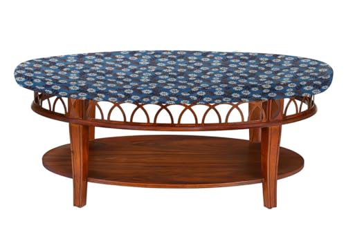Image of The Furnishing Tree Elastic Oval Center Table Cover WxL 12x24 in Inches Polyester Floral Pattern Blueish Grey