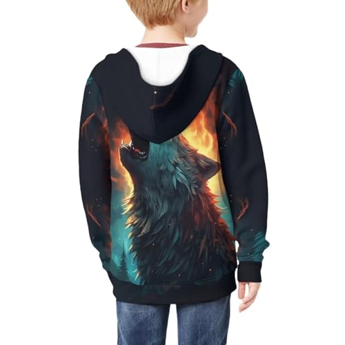 HUIACONG Wolf Zip Up Hoodie for Boys 10-12 Sweatshirt Kids Long Sleeve Shirt Novelty Jacket Full Zipper Hoodies Pullover Top Fall Clothes Hooded with Pocket2
