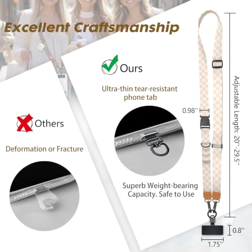 Image of Icycay Phone Lanyard Crossbody Strap Adjustable Teacher Women Checkered | for Cell Phone Case Keys ID Badges, Anti Theft, Multifuctional, Neck Phone Holder, Travel Hiking Essential Accessories, Gifts