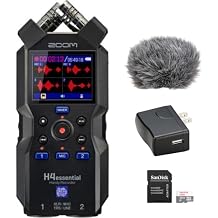 Zoom H4essential 4-Track 32-Bit Float Portable Audio Recorder Bundle with WRW-H4N Custom Windbuster for Zoom H4n, 32GB SDHC Memory Card and Zoom AD17 AC Adapter