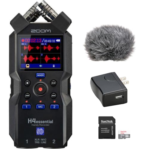 Zoom H4essential 4-Track 32-Bit Float Portable Audio Recorder Bundle with Auray WRW-H4N Custom...