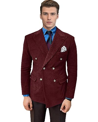 Men's Vintage Corduroy Blazer Double Breasted Regular Fit Casual Suit Jacket & Sport Coat