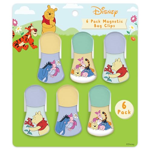 Image of Disney Winnie the Pooh Magnetic Chip Clips, Set of 6 | Airtight food storage bag clips for snack, cereal, and coffee bags, great for pantry and fridge, magnet displays kids artwork